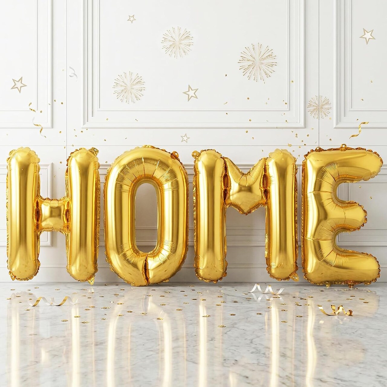 40-Inch Gold "HOME" Letter Foil Balloons – Large Metallic Mylar Banner for Housewarming Party, New Home Welcome Decor, Family Moving & Homecoming Celebrations